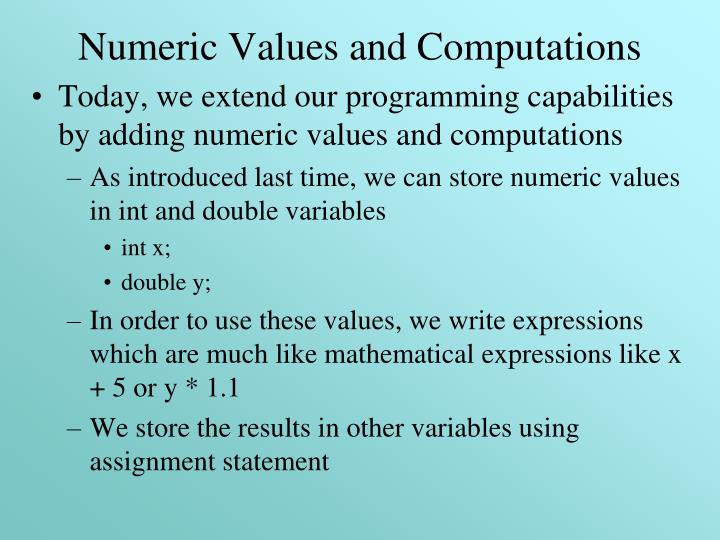 numeric value numeric value