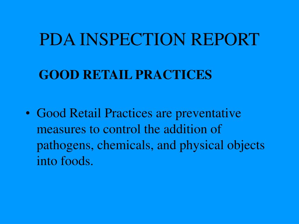 Pda Report PPT - MEASURING THE FOOD SAFETY OF YOUR SCHOOL FOOD OPERATION ...