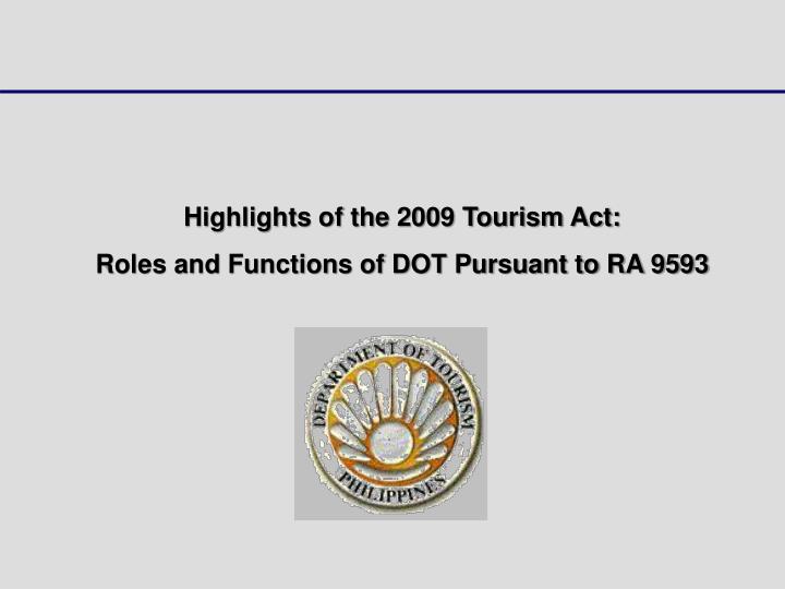 tourism act of 2009 importance