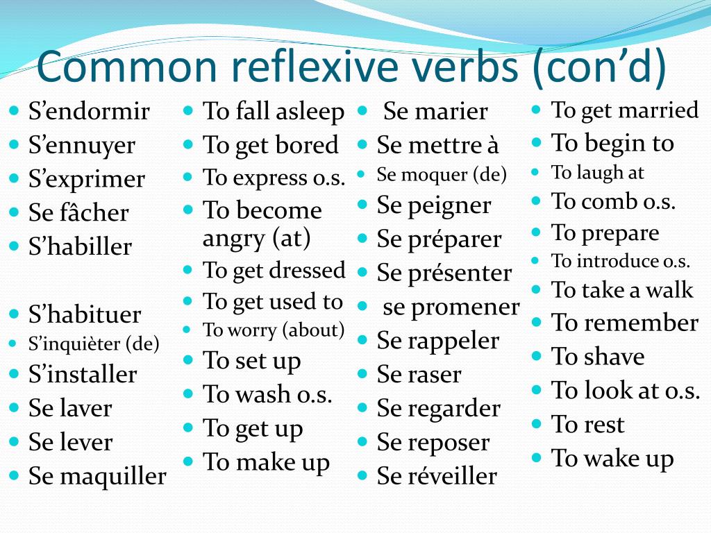 Common reflexive verbs (con’d) .