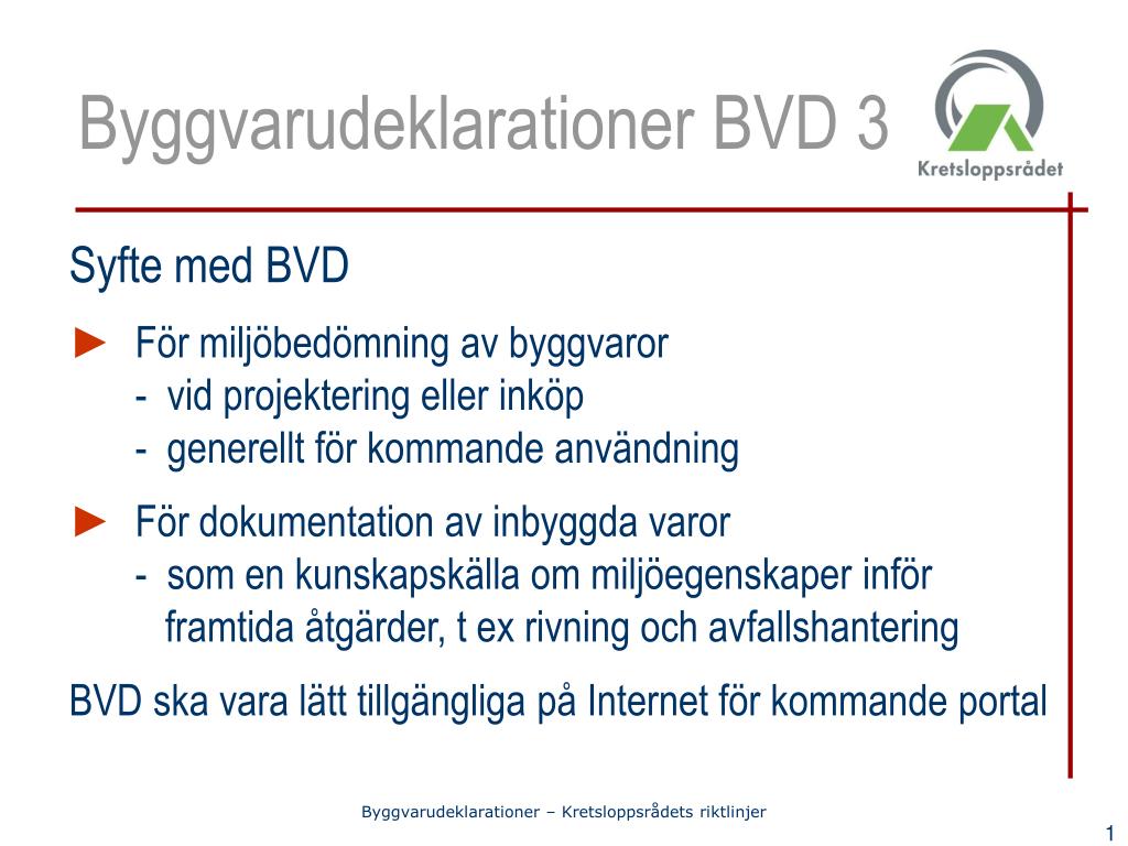 PPT - Byggvarudeklarationer BVD 3 PowerPoint Presentation, free ...