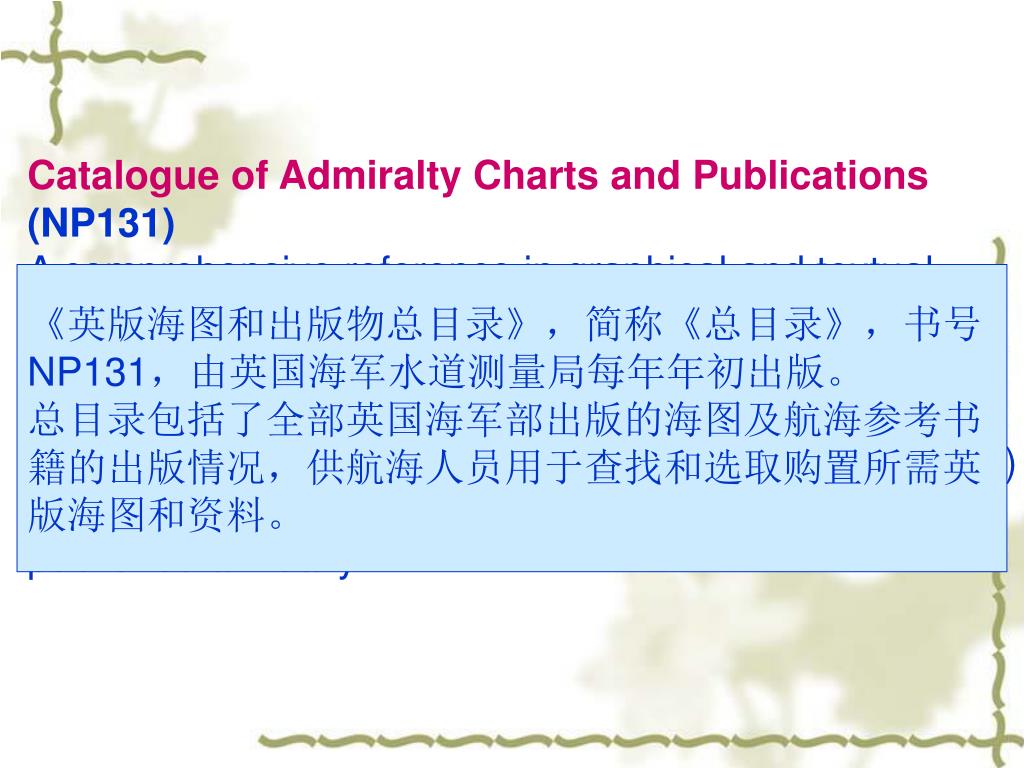Catalogue Of Admiralty Charts And Publications