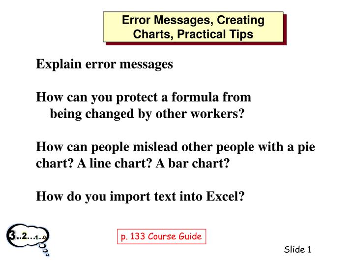 PPT - Error Messages, Creating Charts, Practical Tips PowerPoint ...