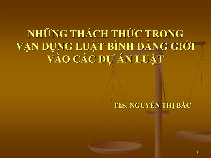 PPT - NHỮNG THÁCH THỨC TRONG VẬN DỤNG LUẬT BÌNH ĐẲNG GIỚI VÀO CÁC DỰ ÁN ...