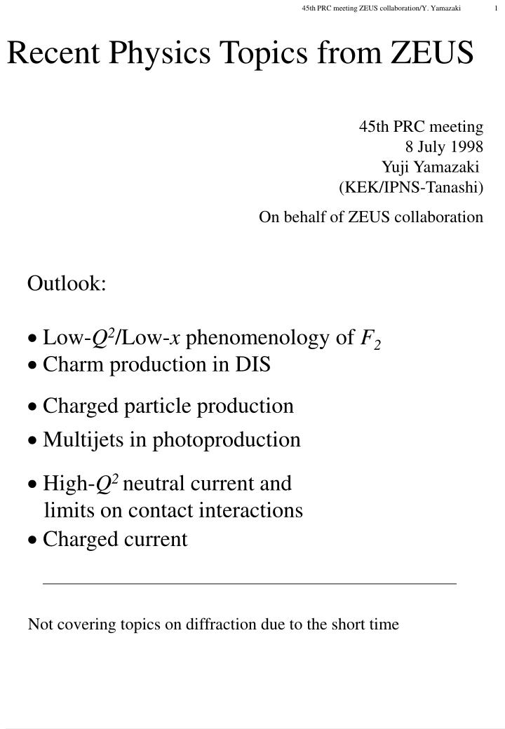 Ppt Recent Physics Topics From Zeus Powerpoint Presentation