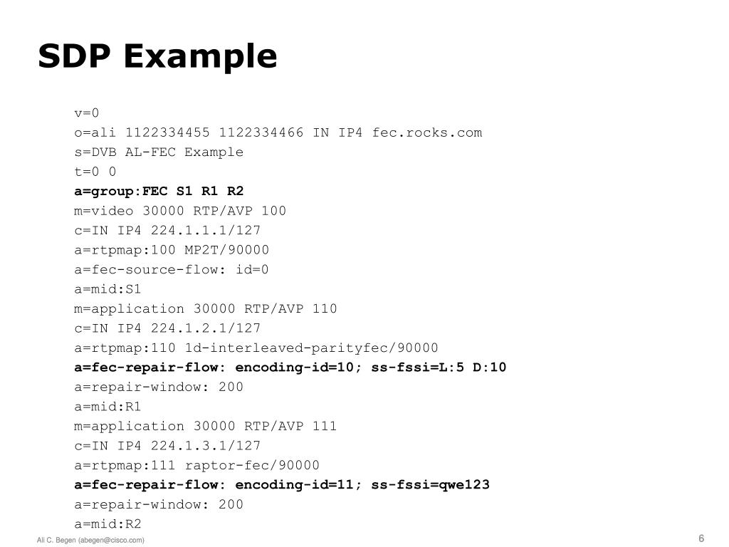 Sdp File Example PPT - DVB AL-FEC Hybrid FEC Protection draft-begen-fecframe-dvb-al-fec ...