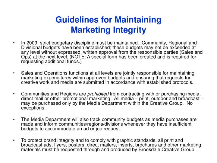 guidelines for maintaining marketing integrity n.