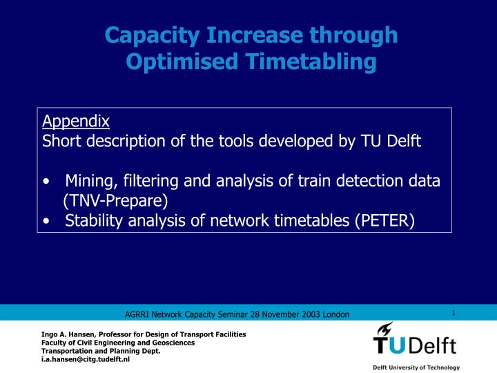 capacity increase through optimised timetabling n.