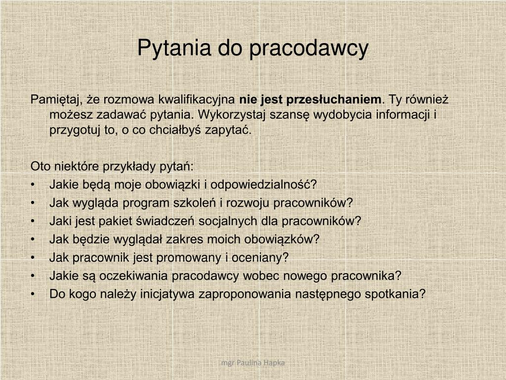 PPT - Rozmowa kwalifikacyjna PowerPoint Presentation, free download -  ID:3437595
