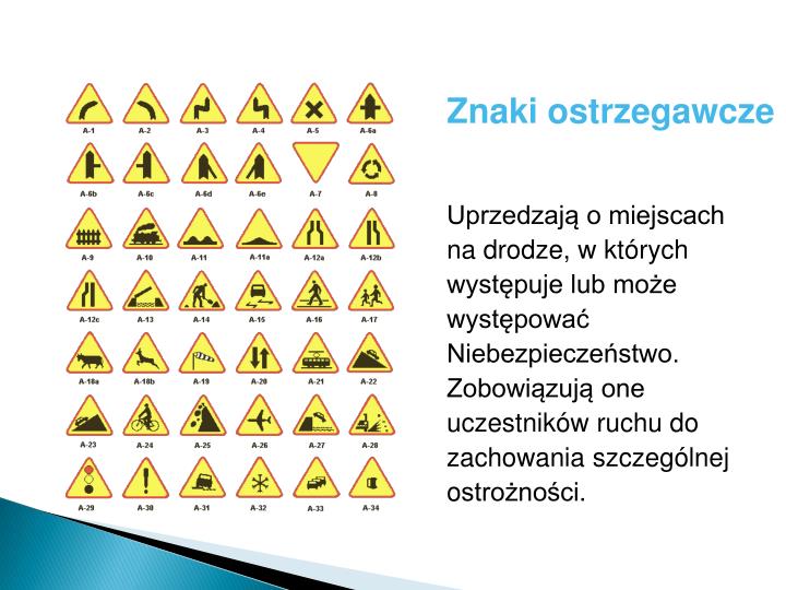 PPT - ZNAKI DROGOWE Z ZAKRESU KARTY ROWEROWEJ PowerPoint Presentation