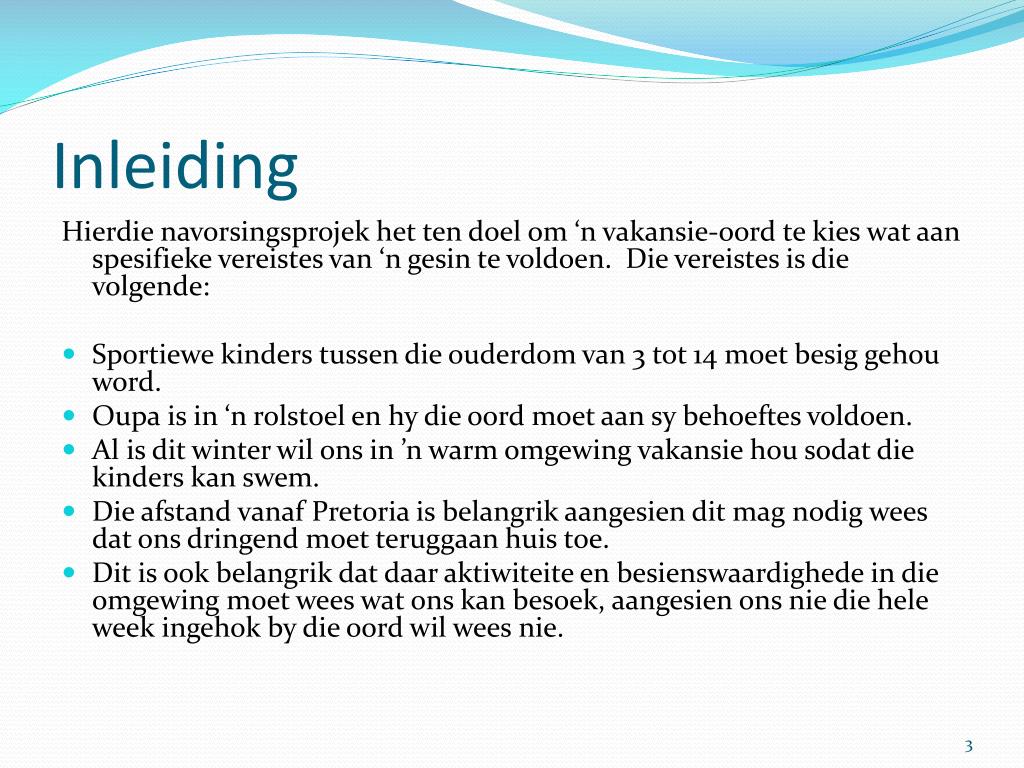 PPT - Ondersoek oor vakansie-oord e PowerPoint Presentation, free ...