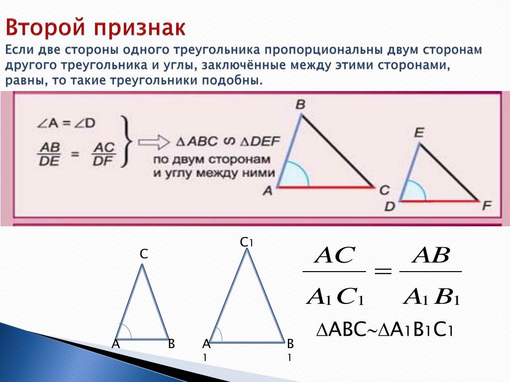 Углы в подобных треугольниках. Подобие треугольников по двум сторонам и углу между ними. Выберите верные утверждения все прямоугольные треугольники подобны