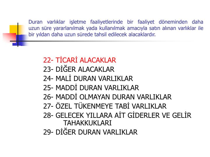 Duran varlıklar Duran varlıklar
