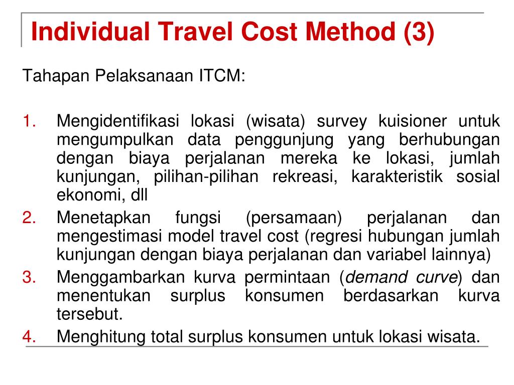 Costing methods. Travel cost method.