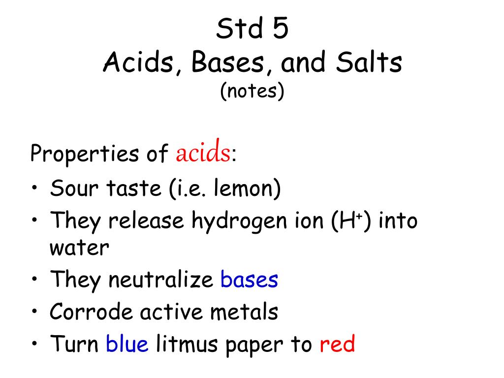 PPT - Std 5 Acids, Bases, and Salts (notes ) PowerPoint Presentation, free  download - ID:3469544