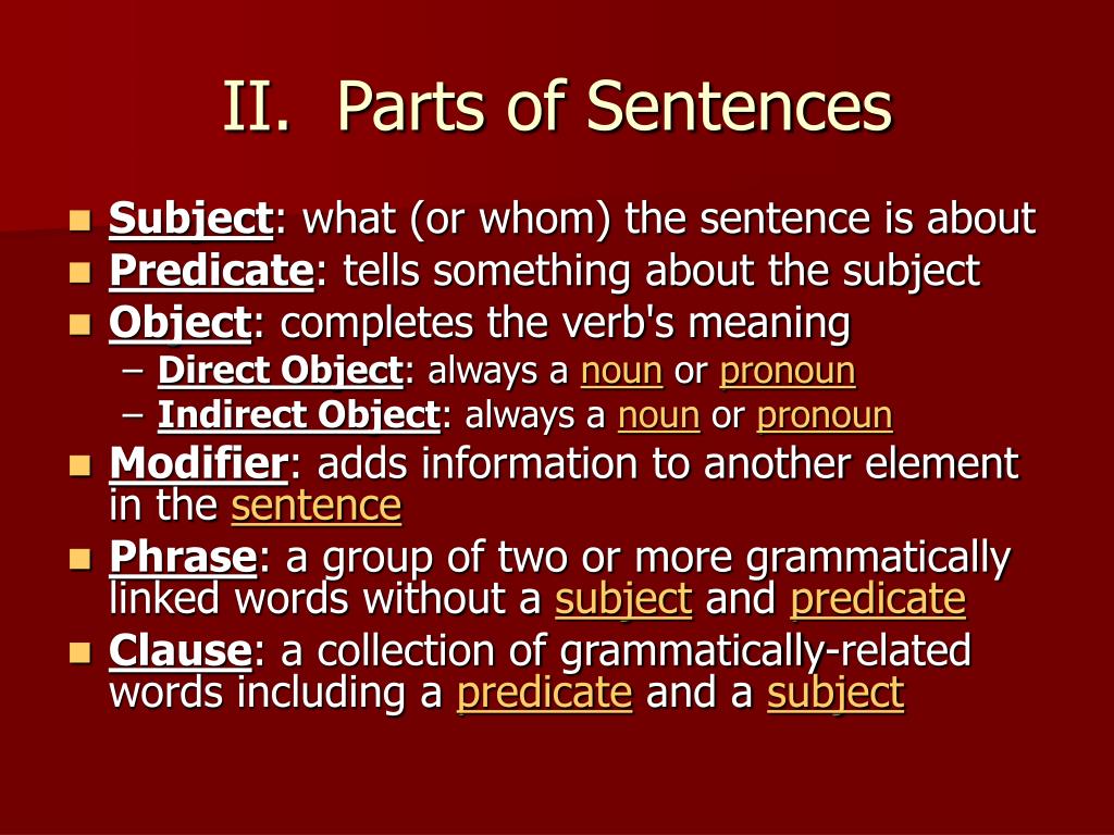 Match the subject. Parts of sentence. Parts of sentence in English. Secondary Parts of the sentence. Members of the sentence in English.