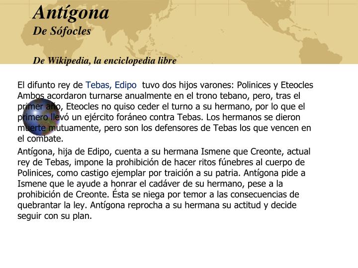 Ppt Antigona De Sofocles De Wikipedia La Enciclopedia Libre