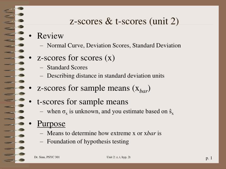 PPT - z-scores & t-scores (unit 2) PowerPoint Presentation 