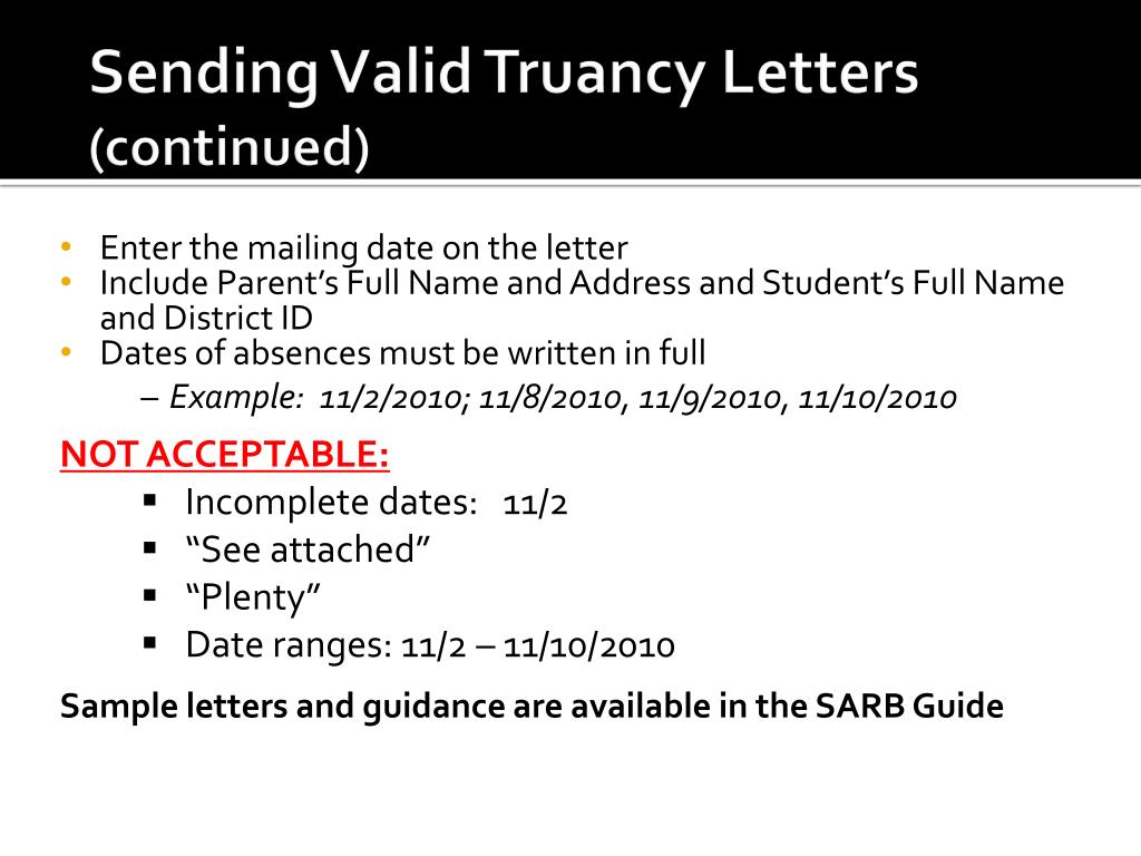 PPT - Case Management of Truant Students and SARB: PowerPoint With Truancy Letter Template