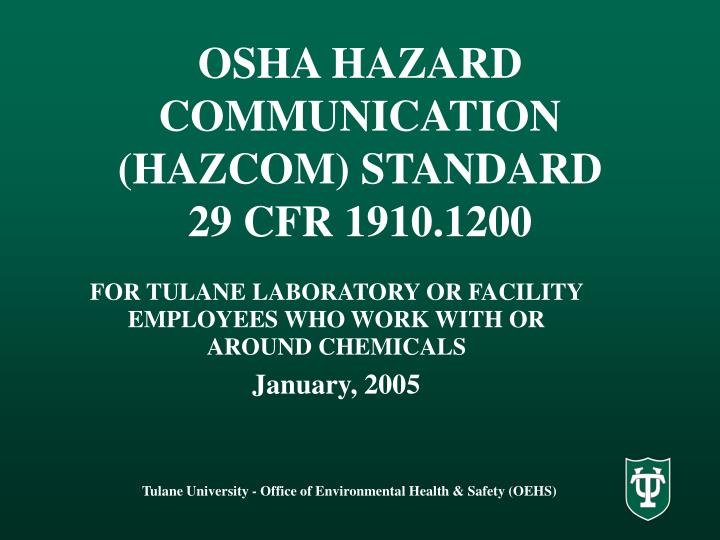 Ppt osha hazard communication hazcom standard 29 cfr 1910 1200