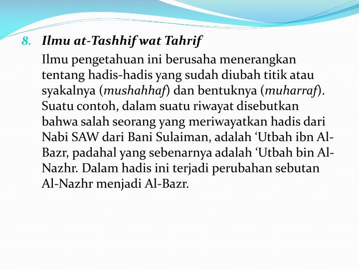 PPT - PEMBAGIAN ILMU HADITS DAN CABANG-CABANGNYA 