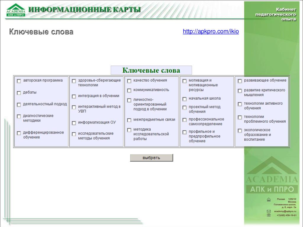 Https apkpro guppros ru programmy. Информационная карта проекта. Инфокарта. Карта опыта. Методы работы предпроф.