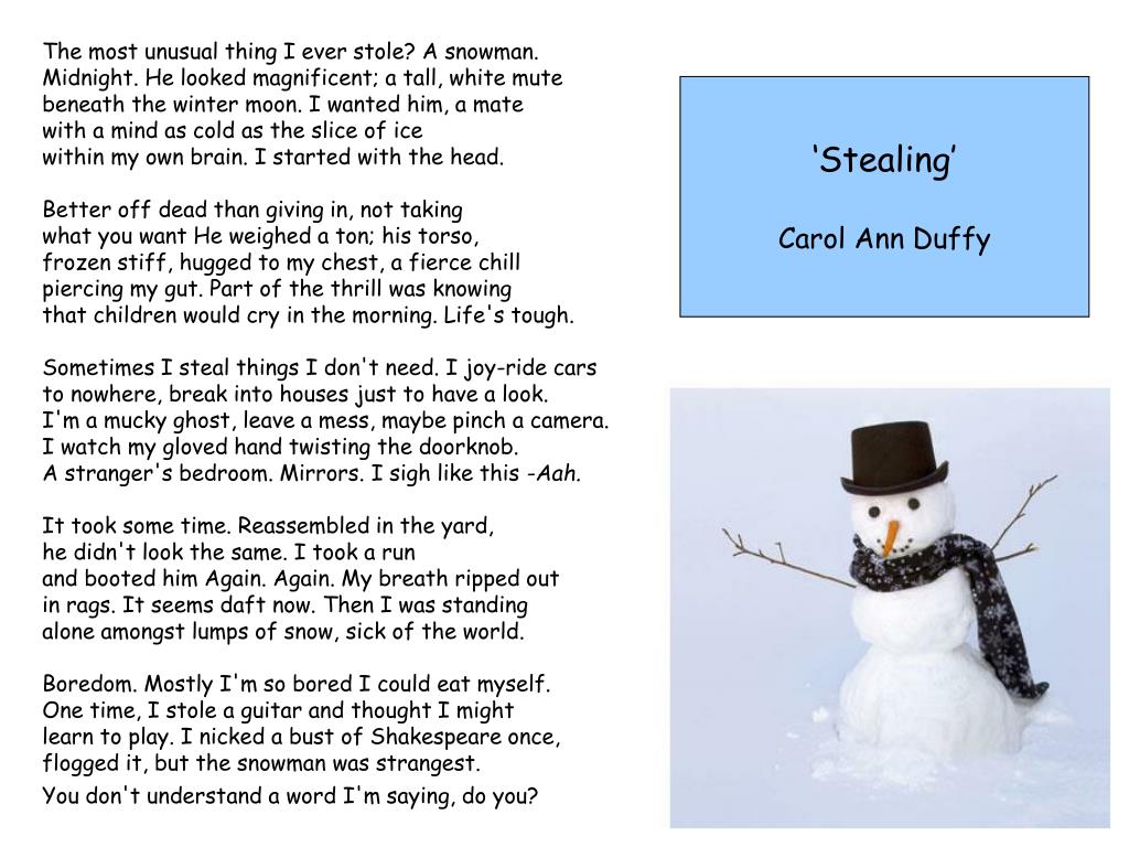 PPT - The most unusual thing I ever stole? A snowman. PowerPoint  Presentation - ID:3489928