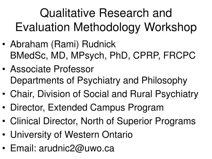 qualitative research and evaluation methodology workshop n.