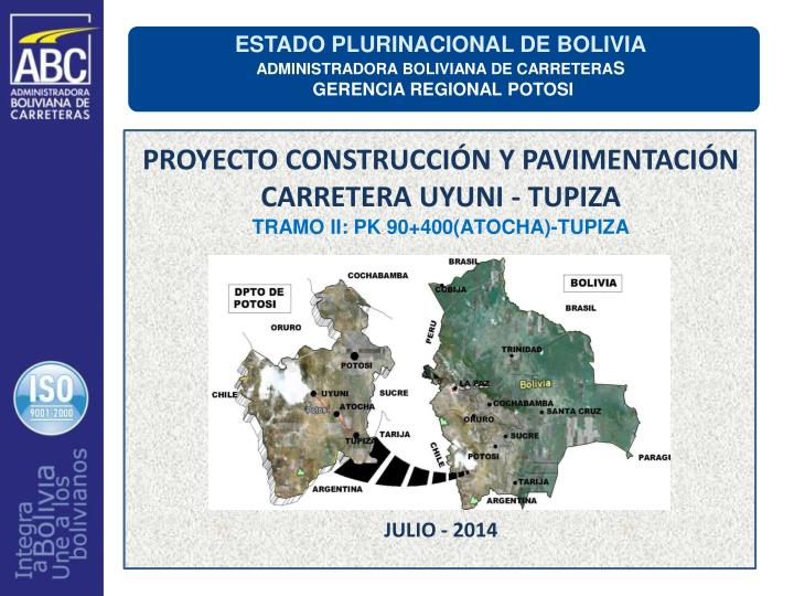 Ppt Estado Plurinacional De Bolivia Administradora Boliviana De Carretera S Gerencia Regional 9487