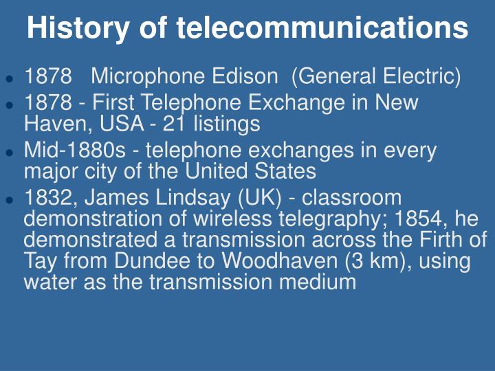 history off tele communication History of telecommunication, a timeline made with timetoast's free interactive timeline making software. history off tele communication History of telecommunication, a timeline made with timetoast's free interactive timeline making software.