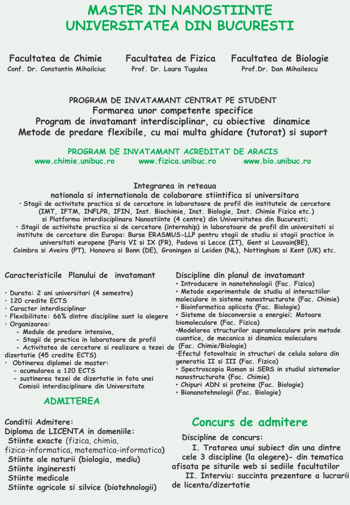 Ppt Master In Nanostiinte Universitatea Din Bucuresti Powerpoint Presentation Id 3498512