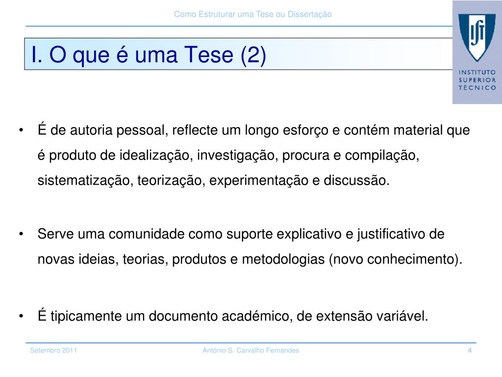 PPT - Apontamentos sobre a estrutura duma Tese de Mestrado PowerPoint ...