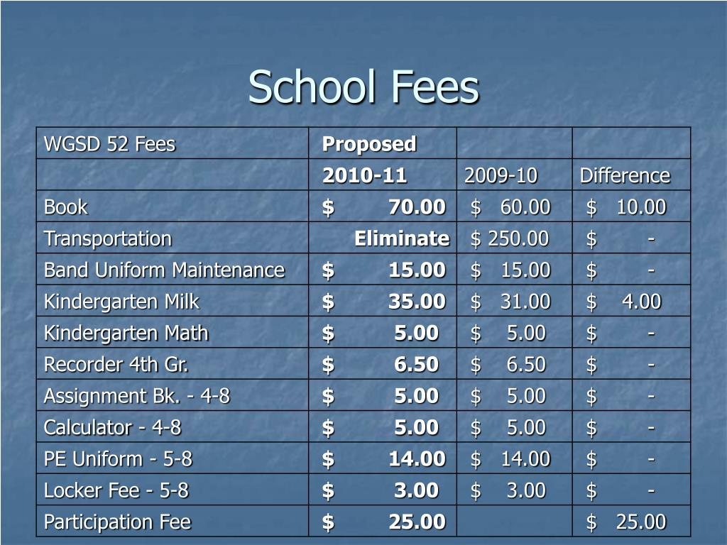 presentation public school fees