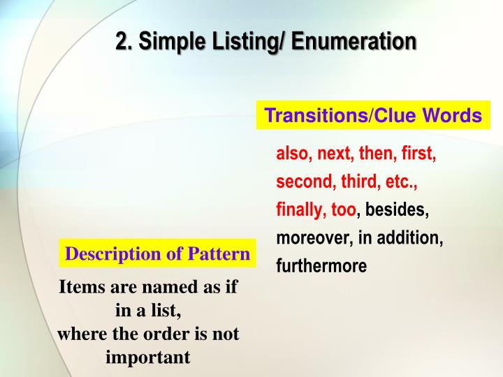 ppt patterns of organization powerpoint presentation id 3502630 simple listing words