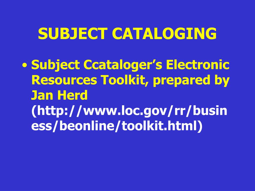 PPT CATALOGING TOOLS IN THE PowerPoint Presentation, free