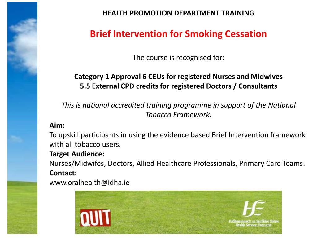 PPT HEALTH PROMOTION DEPARTMENT TRAINING Brief Intervention for