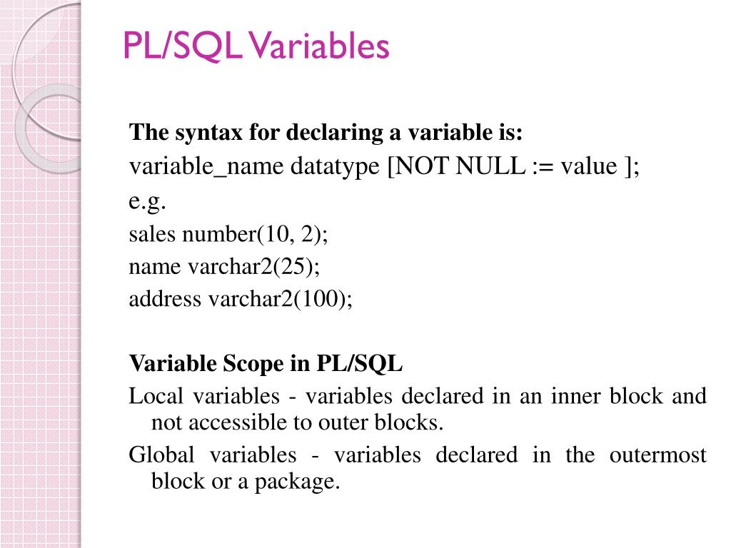 pl sql variable assignment