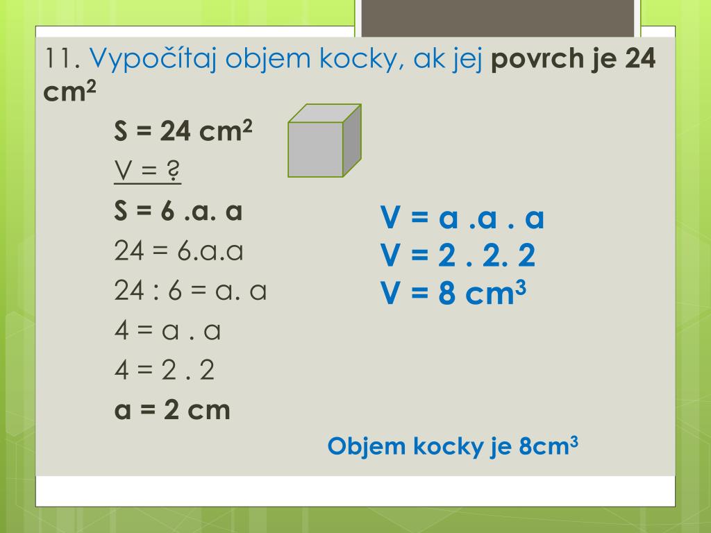 PPT - Povrch, objem kocky a kvádra Jednotky objemu - opakovanie PowerPoint  Presentation - ID:3510769