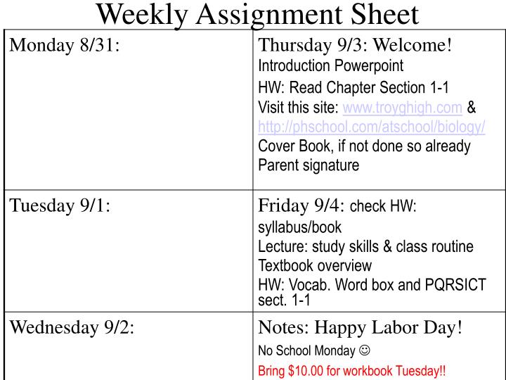 presentation on assignment sheet