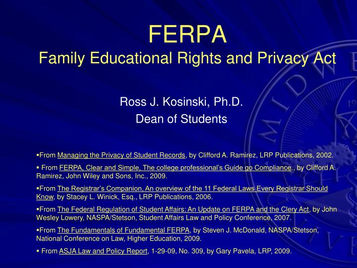 PPT FERPA Family Educational Rights and Privacy Act