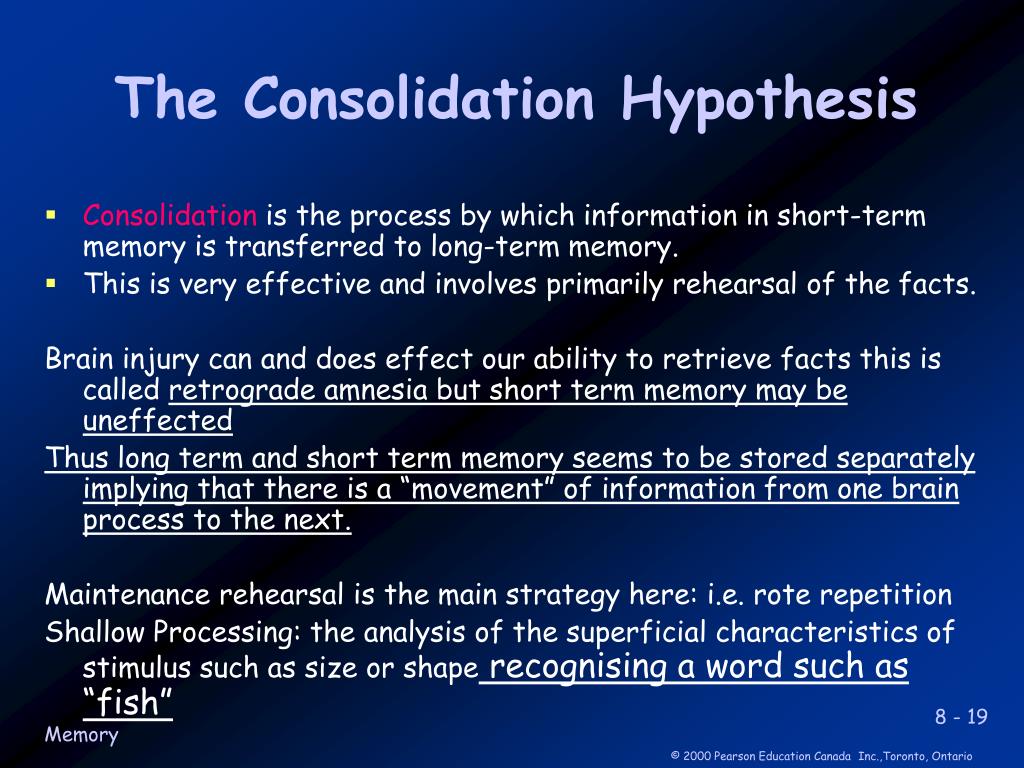 consolidation hypothesis psychology definition