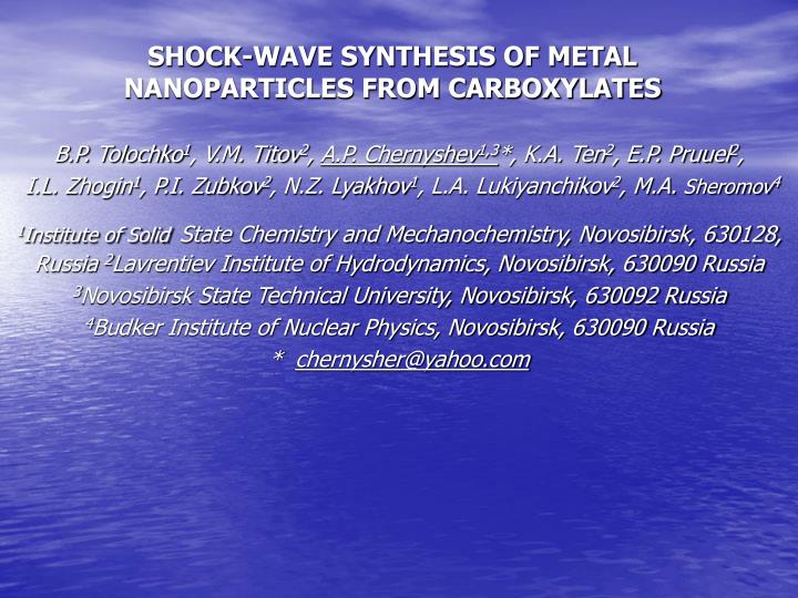 shock wave synthesis of metal nanoparticles from carboxylates n.