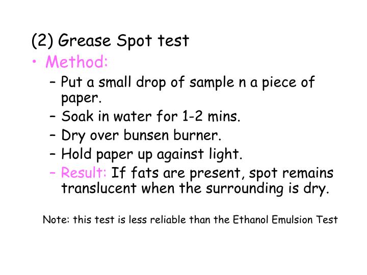 spot test for fats and oils