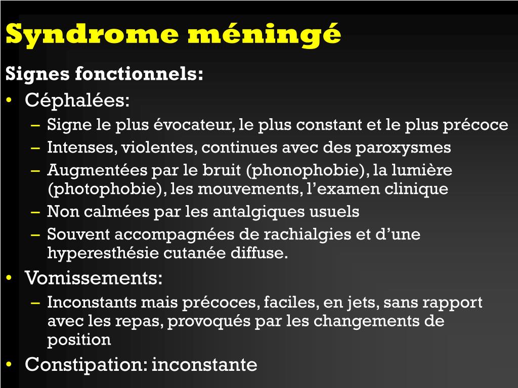 PPT Syndrome méningé, hémorragie méningée, méningites