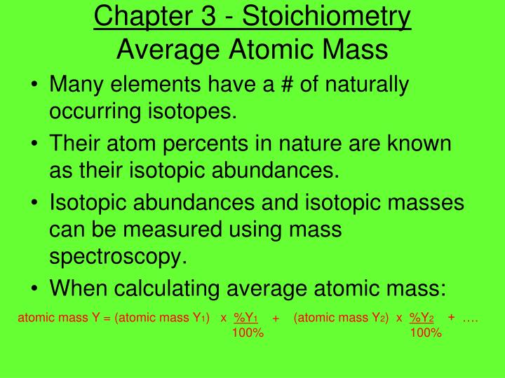 PPT Chapter 3 Stoichiometry Average Atomic Mass PowerPoint