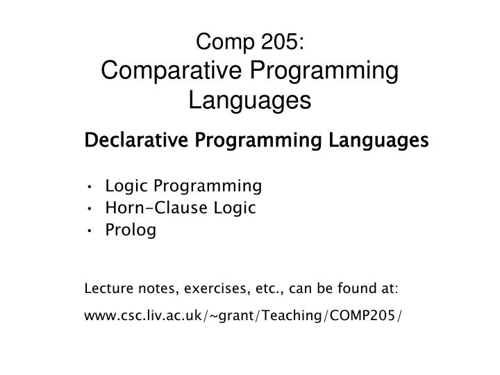 PPT - Comp 205: Comparative Programming Languages PowerPoint ...