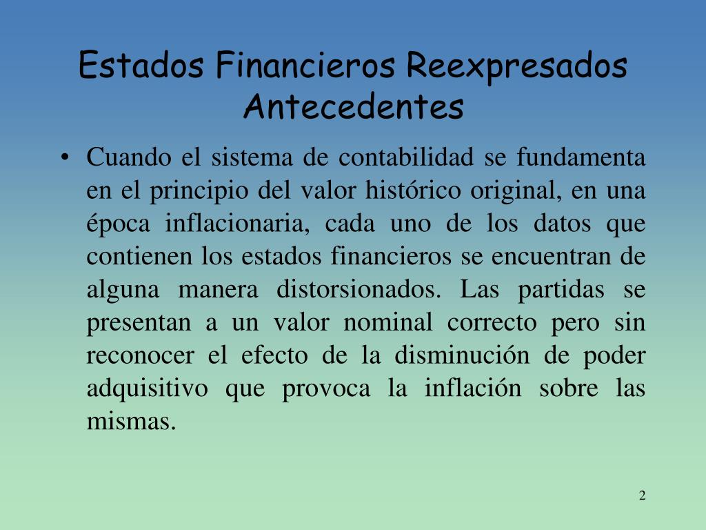 PPT - Estados Financieros Reexpresados Antecedentes PowerPoint