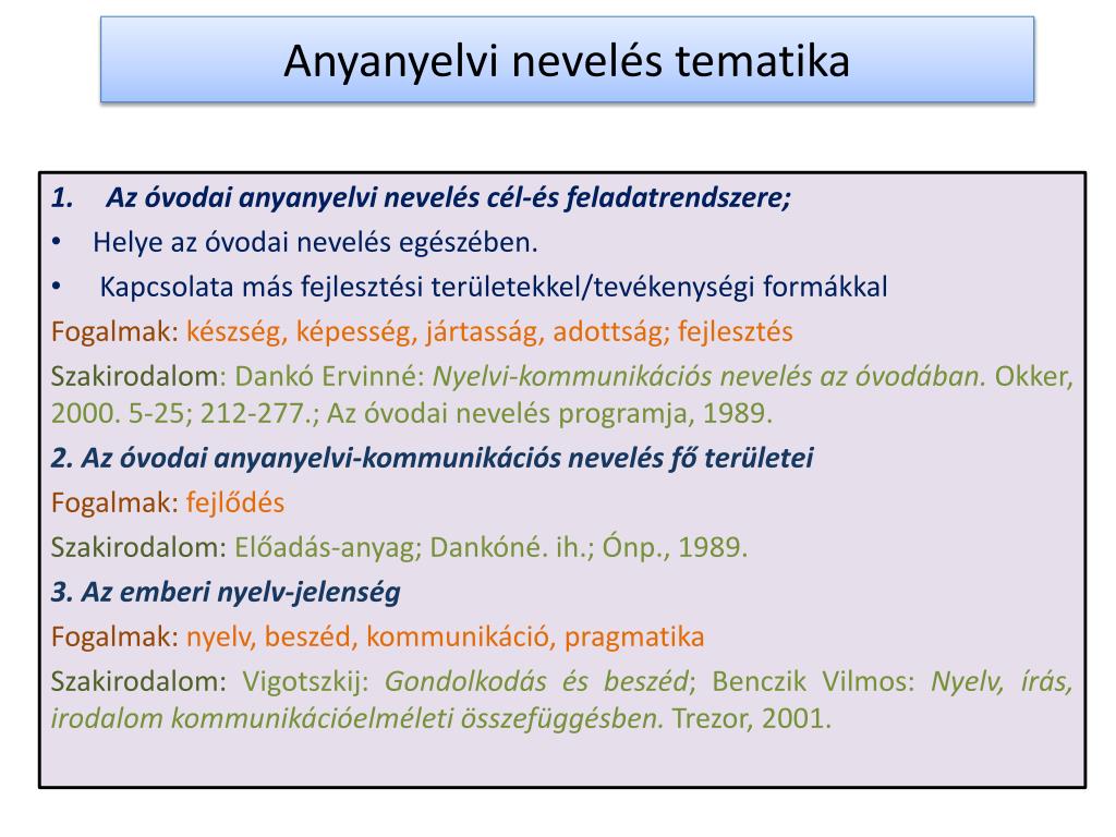 PPT - Anyanyelvi nevelés tematika PowerPoint Presentation, free download -  ID:3588247