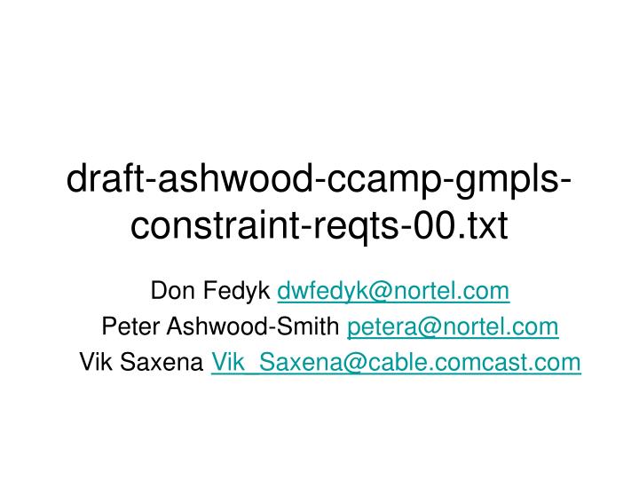 draft ashwood ccamp gmpls constraint reqts 00 txt n.